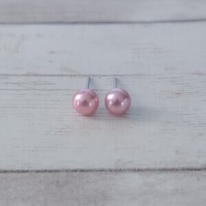 Vintage Stud Earrings Pearlescent Pink Ball Dainty 1/8"